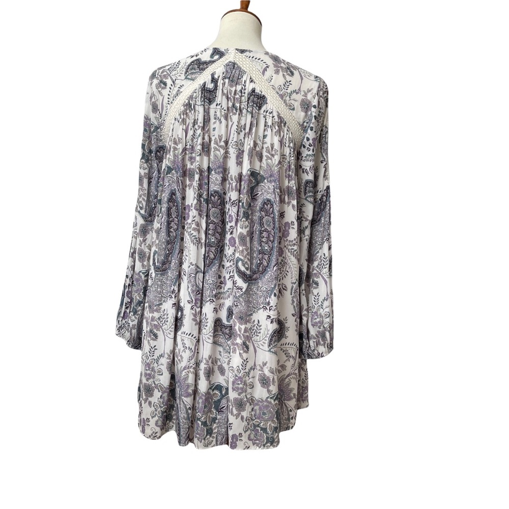 Free People Rain Or Shine Lace Up Long Sleeve Mini Dress Ivory Comb Size Small - Picture 9 of 11